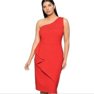 Jason Wu x Eloquii Plus Size Red Crepe Embellished Fit and Flare Midi Dress 18